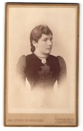 Fotografie Joh. Steph. Schroeder, Annaberg i/S & Darmstadt, Portrait junge Frau mit zeitgenöss. Frisur
