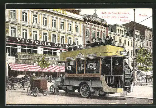 AK Berlin, Automobil-Omnibus Unter den Linden haltend