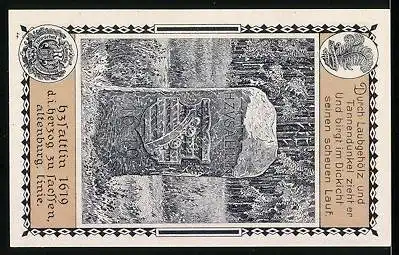 Notgeld Lehesten 1921, 50 Pfennig, Gesamtansicht, Wappen, Tanne, Grenzstein