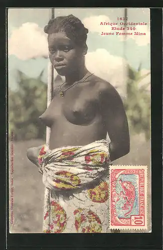AK Afrique Occidentale, Etude 240, Jeune Femme Mina, afrikanische nackte Frau