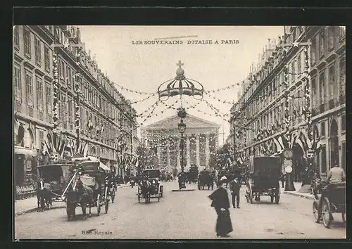 AK Paris, König Vittorio Emanuele III. von Italien auf Staatsbesuch in Frankreich, Strassendekoration, 1903