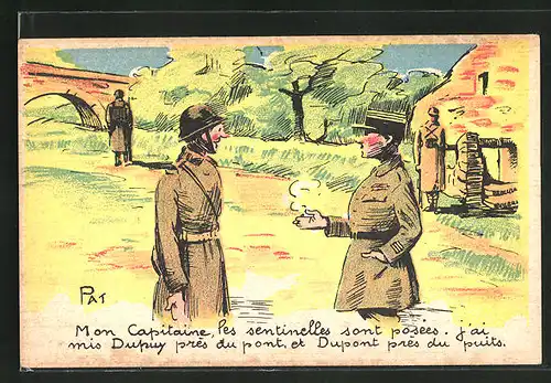 Künstler-AK sign. Pat: französische Soldaten halten Wache