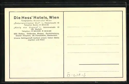AK Wien, Hess' Hotel Österreichischer Hof, Fleischmarkt 10