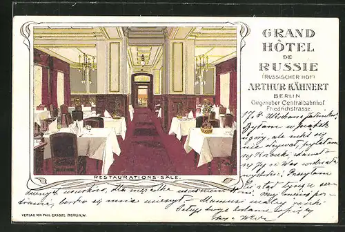 AK Berlin, Grand Hotel de Russie, Inh. Arthur Kähnert in der Georgenstrasse