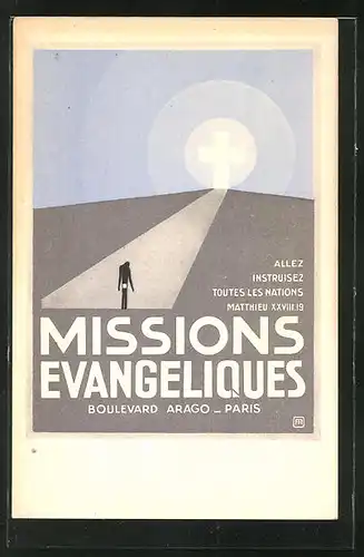 AK Missions Evangeliques, Paris Boulevard Arago, strahlendes Kreuz