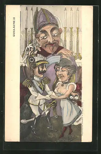 Künstler-AK sign. Babouléne: Guillaume II, Karikatur Kaiser Wilhelm II.