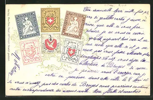AK Schweizer Briefmarken, Stadt-Post-Basel