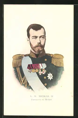 AK Zar Nikolaus II. von Russland mit Orden und Uniform