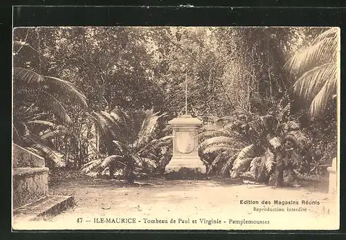 AK Maurice, Tombeau de Paul et Virginie, Pamplemousses, Edition des Magasins Reunis