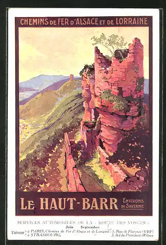 Künstler-AK Tourismus-Werbung der "Chemins de Fer d'Alsace et de Lorraine", Le Haut-Barr
