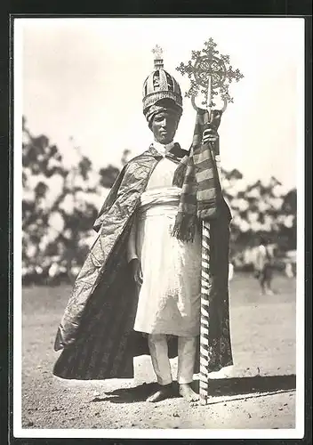 AK Eritrea, Prefe copto, Prinz mit Krone und Zepter