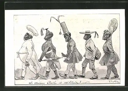 Künstler-AK sign. R. de la Nezière: La Maison Civile et Militaire, Afrikaner, Scherz, Kolonialismus