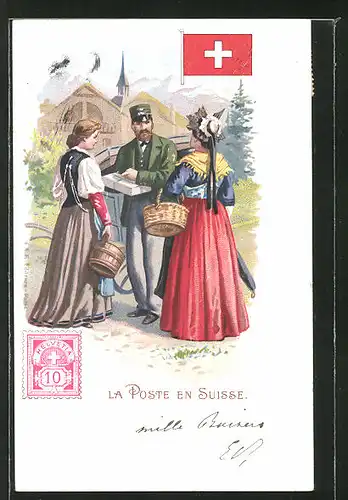 Lithographie La Poste en Suisse, Briefträger in der Schweiz