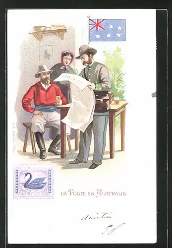 Lithographie La Poste en Australie, Briefträger in Australien