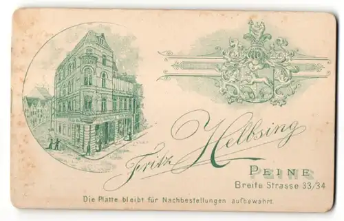 Fotografie Fritz Helbsing, Peine, Ansicht Peine, Atelier & Geschäftshaus Breite Strasse 33-34, Wappen