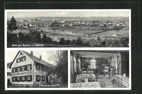 AK Buchau a. Federsee, Weinstube Böck, Bes. Gottl. Böck, Inneres, Stadtblick