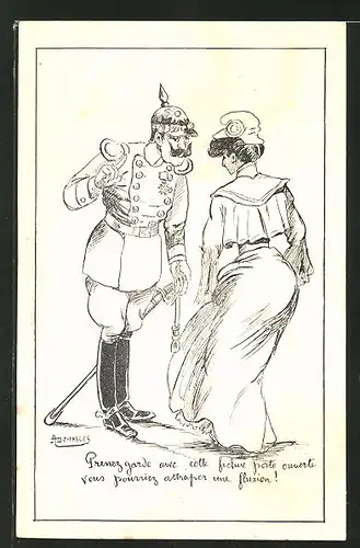 Künstler-AK sign. A. Demasles: Kaiser Wilhelm II. begrüsst eine Dame