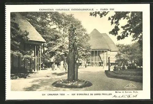 AK Paris, Exposition coloniale internationale 1931, Cameroun Togo, vue d'Ensemble du Grand Pavillon