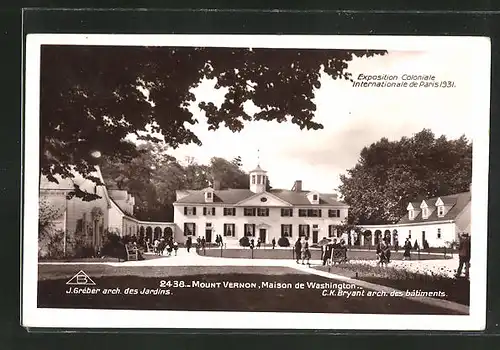 AK Paris, Exposition coloniale internationale 1931, Mount Vernon, Maison de Washington (Bryant, Arch.)