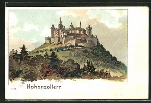 Lithographie Hohenzollern, Blick zur Burg Hohenzollern