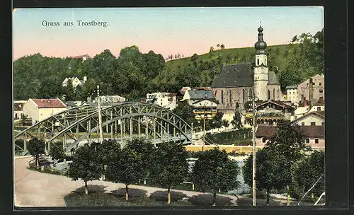 AK Trostberg, Teilansicht mit Brücke