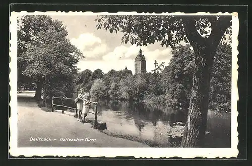 AK Delitzsch, Blick zum Hallescher Turm