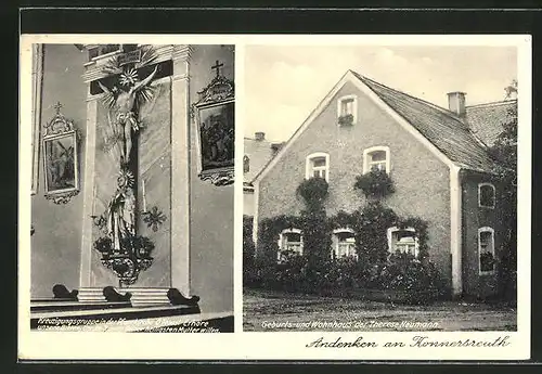 AK Konnersreuth, Geburts- & Wohnhaus Therese Neumann, Kreuzigungsgruppe
