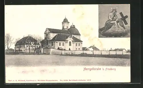 AK Herrgottsruhe b. Friedberg, Gebäudeansicht, Jesusbild