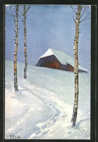 Künstler-AK Fritz Reiss: Schwarzwaldhaus im Winter