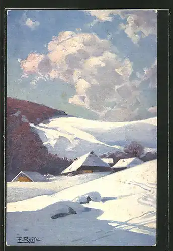Künstler-AK Fritz Reiss: Schwarzwald-Dorf im Winter