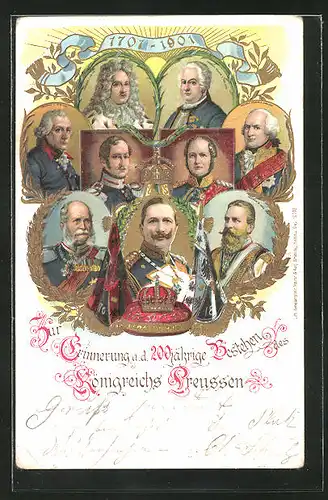 Präge-AK Könige Preussens, Friedrich Wilhelm III. von Preussen, Wilhelm II., Friedrich der Grosse