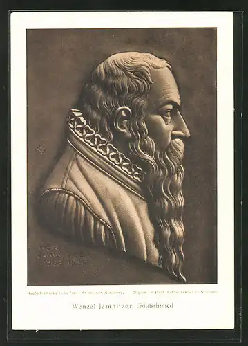 Künstler-AK Fanz Kainzinger: Portrait des Goldschmieds Wenzel Jamnitzer, Kupfertreibarbeit
