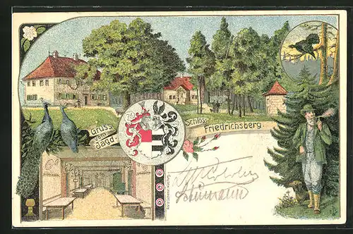 Lithographie Abtswind, Ansichten vom Jagdschloss Friedrichsberg