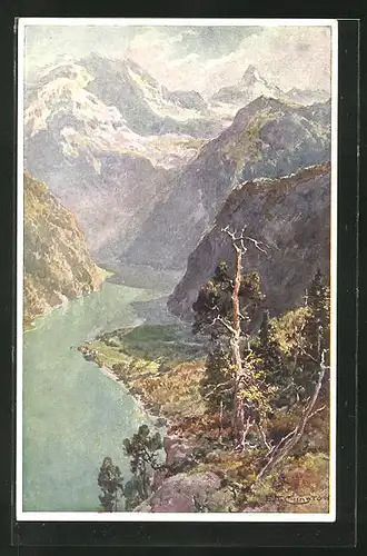 Künstler-AK Edward Theodore Compton: Königssee vom Archenkopf