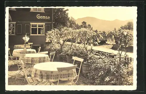 Foto-AK Oberstaufen, Höhenluftkurort mit Gasthaus zur Gemse, Besitzer Gg. Greiter