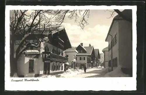 AK Lenggries, die Marktstrasse im Winter
