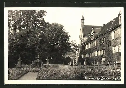 AK Bronnbach / Tauber, Ortspartie am Schloss mit Garten