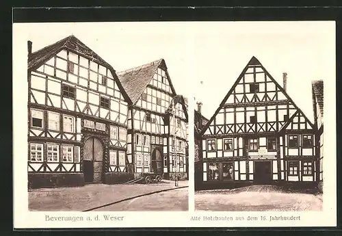 AK Beverungen a. d. Weser, Alte Bauten aus dem 16. Jahrhundert, Fachwerkhäuser
