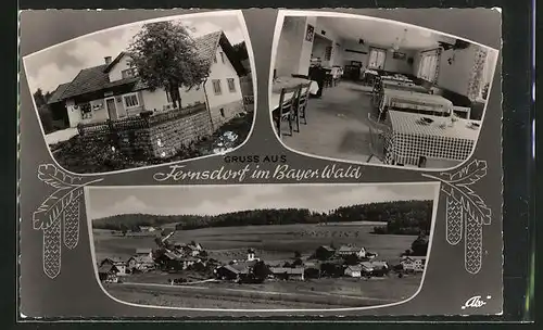 AK Fernsdorf i. Bayer. Wald, Gasthaus Lacherbeck, Innenansicht, Ortsansicht