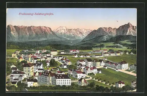 AK Freilassing-Salzburghofen, Ortspanorama mit Blick auf das Gebirge