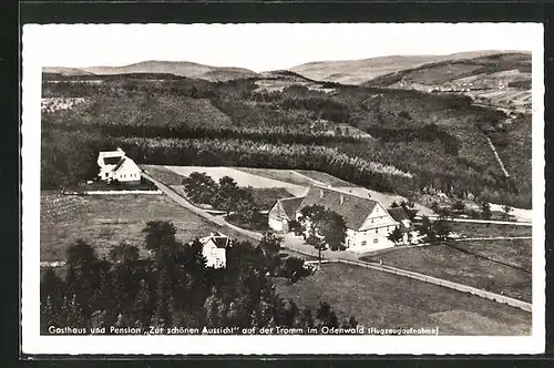 AK Grasellenbach / Odenwald, Landschaftspanorama mit Gasthaus-Pension zur schönen Aussicht