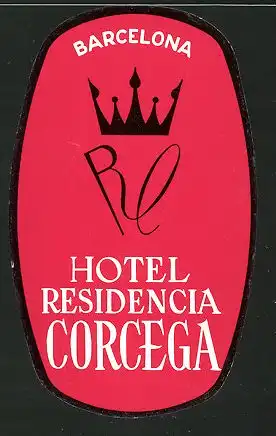 Kofferaufkleber Barcelona, Hotel Residencia Corcega, Krone und Initialien