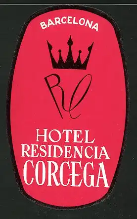 Kofferaufkleber Barcelona, Hotel Residencia Corcega, Krone, Initialien