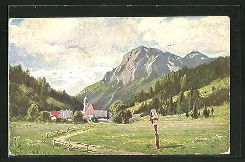 Künstler-AK August Splitgerber: Bergdorf in den Alpen