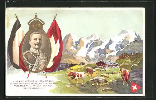 Präge-AK Zur Erinnerung an den Besuch seiner Majestät des Deutschen Kaisers Wilhelm II. in der Schweiz 1912