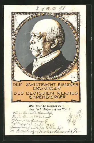 Künstler-AK Franz Stuck: Der Zwietracht eiserner Erwuerger..., Bismarck