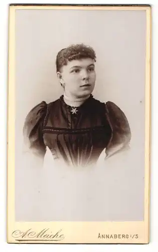 Fotografie A. Meiche, Annaberg i/S, Portrait junge Frau mit zusammengebundenem Haar