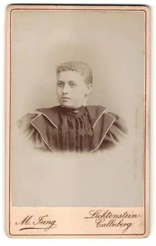 Fotografie M. Jung, Lichtenstein-Callnberg, Portrait Frau mit zusammengebundenem Haar