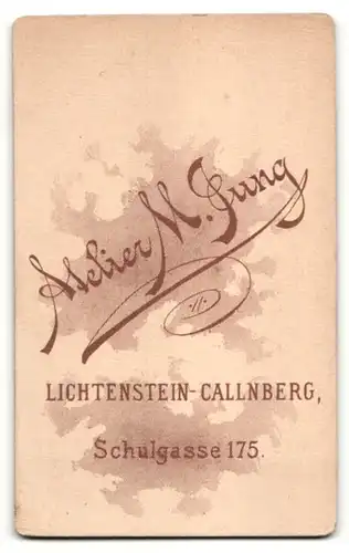 Fotografie M. Jung, Lichtenstein-Callnberg, Portrait Frau mit zusammengebundenem Haar