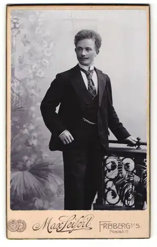 Fotografie Max Seifert, Freiberg i. S., charmanter Herr mit lockigem Haar in stilvoller Krawatte und Anzug